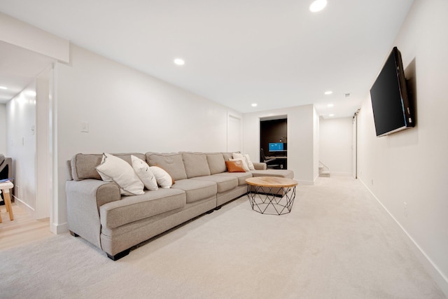 2400 Oakwood Dr, Burnsville, MN 55306 - living area with light carpet, recessed lighting, and baseboards