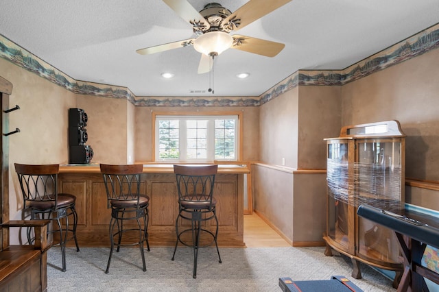 3062 196th Ave NE, East Bethel, MN 55011 - indoor dry bar with light carpet, ceiling fan, baseboards, and recessed lighting