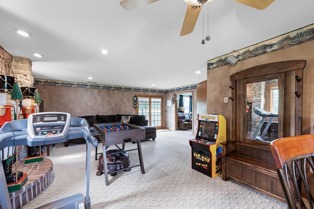 3062 196th Ave NE, East Bethel, MN 55011 - carpeted living area with recessed lighting and ceiling fan