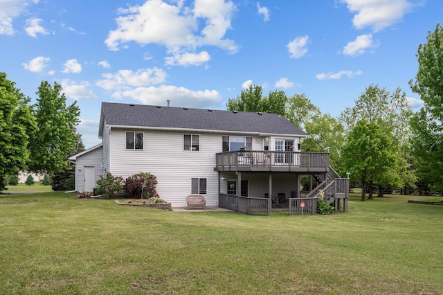 3062 196th Ave NE, East Bethel, MN 55011 - back of house with a wooden deck, stairs, a yard, and a patio