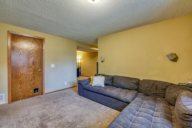 11215 Sumter Ave N, Champlin, MN 55316 - living room featuring carpet, a textured ceiling, and baseboards