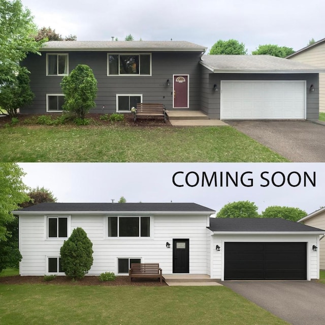 11215 Sumter Ave N, Champlin, MN 55316 - view of front of home featuring a garage, asphalt driveway, and a front yard