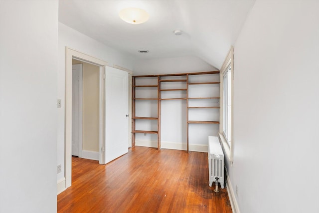 2708 Chowen Ave S, Minneapolis, MN 55416 - spacious closet featuring radiator heating unit, wood finished floors, and lofted ceiling