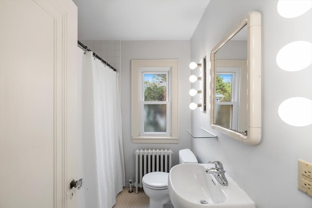 2708 Chowen Ave S, Minneapolis, MN 55416 - full bathroom featuring radiator, a sink, toilet, and a shower with shower curtain