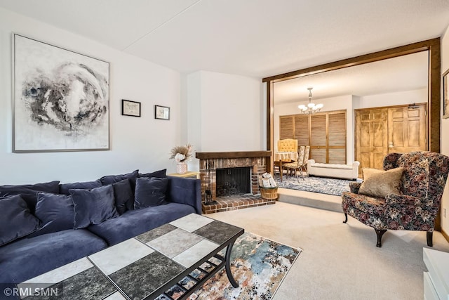 6710 Vernon Ave S Unit 307, Edina, MN 55436 - carpeted living area featuring a chandelier and a fireplace