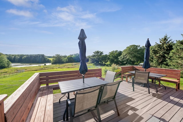 2929 170th St, Frederic, WI 54837 - deck featuring outdoor dining area, a water view, and a yard