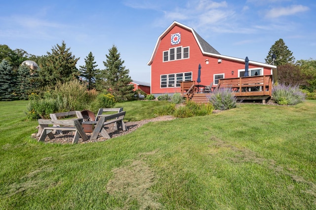 2929 170th St, Frederic, WI 54837 - back of property featuring a wooden deck and a yard