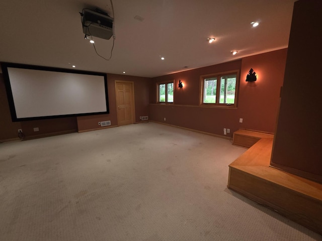 7390 360th St, North Branch, MN 55056 - home theater featuring light carpet, recessed lighting, and baseboards