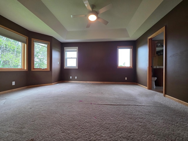 7390 360th St, North Branch, MN 55056 - carpeted empty room with ceiling fan, a raised ceiling, and baseboards