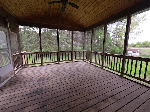 7390 360th St, North Branch, MN 55056 - unfurnished sunroom with a ceiling fan and lofted ceiling