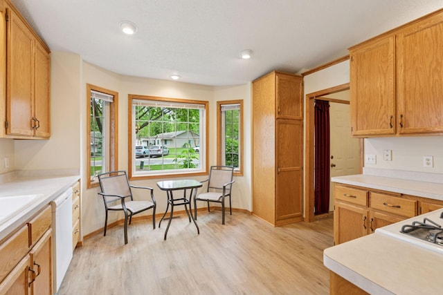 934 105th Ave NW, Coon Rapids, MN 55433 - kitchen with light wood-type flooring, white dishwasher, light countertops, recessed lighting, and baseboards