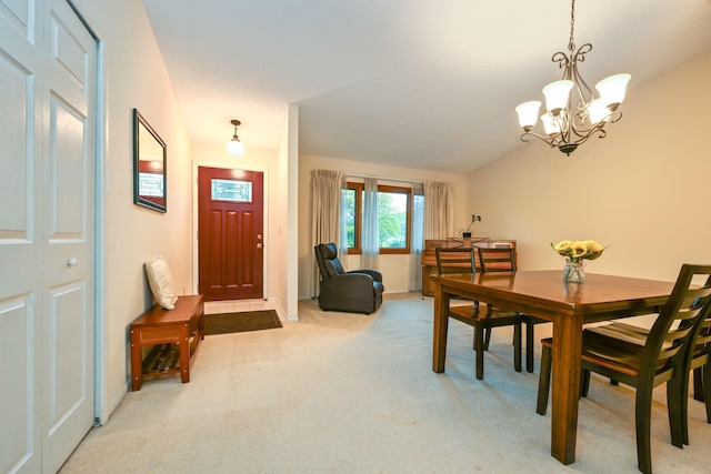 3760 Trenton Ln N, Plymouth, MN 55441 - dining space featuring a chandelier, carpet, and lofted ceiling