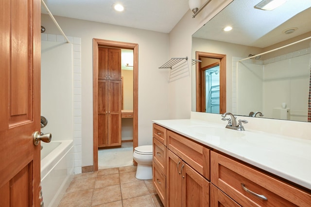 3760 Trenton Ln N, Plymouth, MN 55441 - bathroom with vanity, bathing tub / shower combination, recessed lighting, and tile patterned flooring