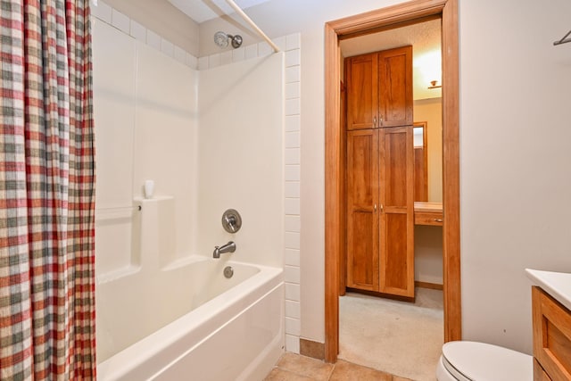 3760 Trenton Ln N, Plymouth, MN 55441 - bathroom featuring shower / bathtub combination with curtain, vanity, and tile patterned floors