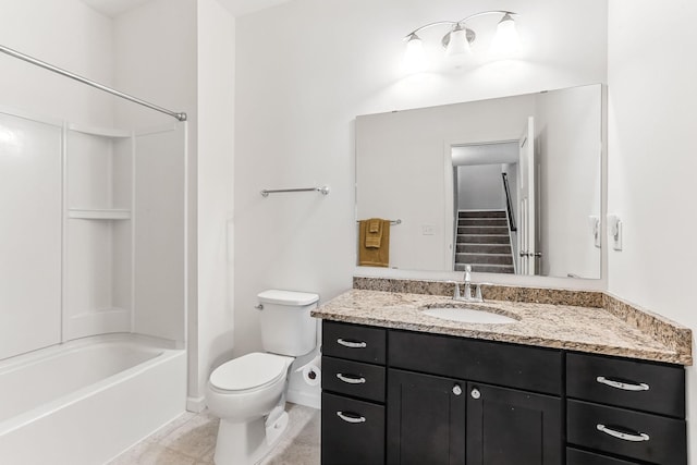11632 Riverstone Trl, Woodbury, MN 55129 - bathroom with toilet, vanity, tile patterned flooring, and shower / washtub combination