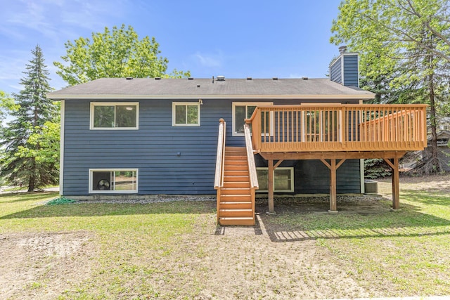 500 Ridge Ln, Chaska, MN 55318 - back of house featuring a wooden deck, a lawn, cooling unit, and stairway