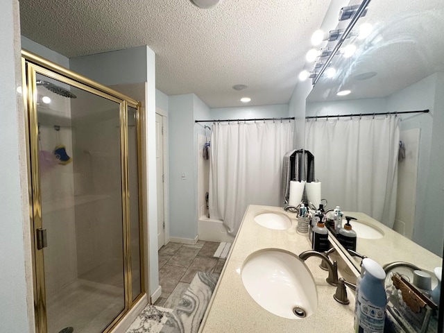 1784 Sandstone Curv, Shakopee, MN 55379 - full bath featuring a shower stall, double vanity, a textured ceiling, and baseboards
