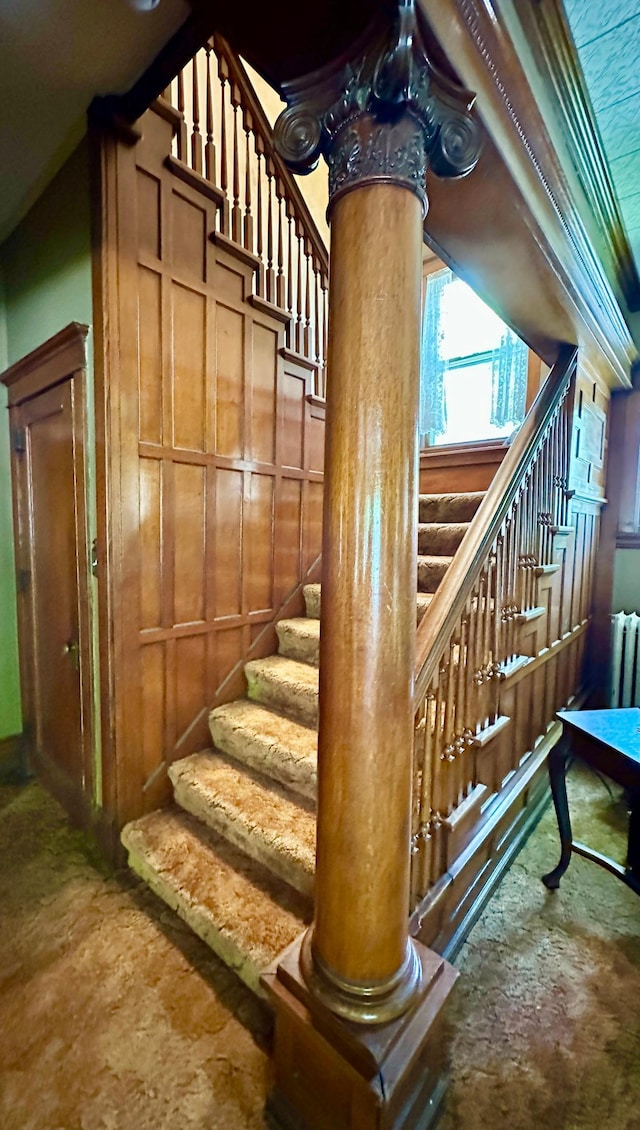 573 Rowland St, Tracy, MN 56175 - stairs featuring ornamental molding and decorative columns