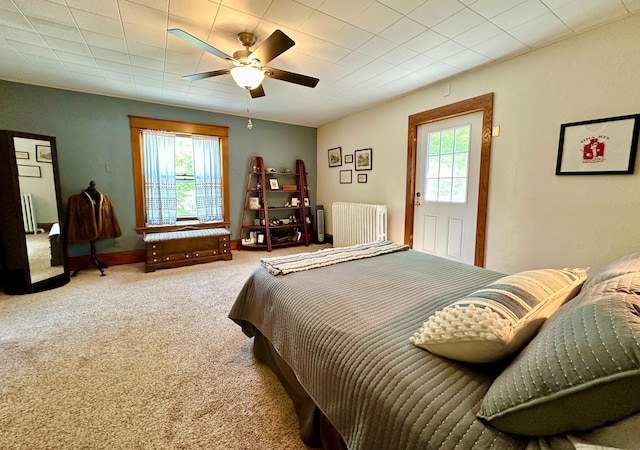 573 Rowland St, Tracy, MN 56175 - bedroom featuring radiator heating unit, multiple windows, carpet, and ceiling fan
