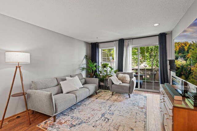 1925 Shenandoah Ct Unit F, Plymouth, MN 55447 - living area with light wood-type flooring, a textured ceiling, baseboards, and recessed lighting