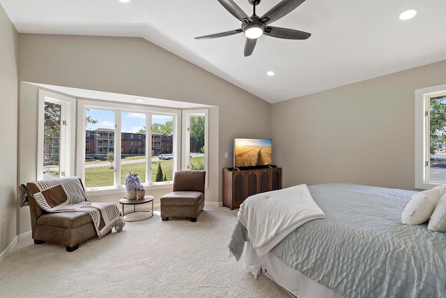 77 Emerson Ave W, West Saint Paul, MN 55118 - carpeted bedroom with recessed lighting, vaulted ceiling, a ceiling fan, and baseboards