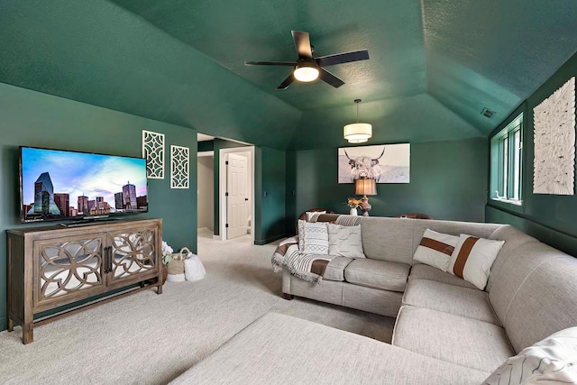 77 Emerson Ave W, West Saint Paul, MN 55118 - carpeted living area with a ceiling fan and lofted ceiling