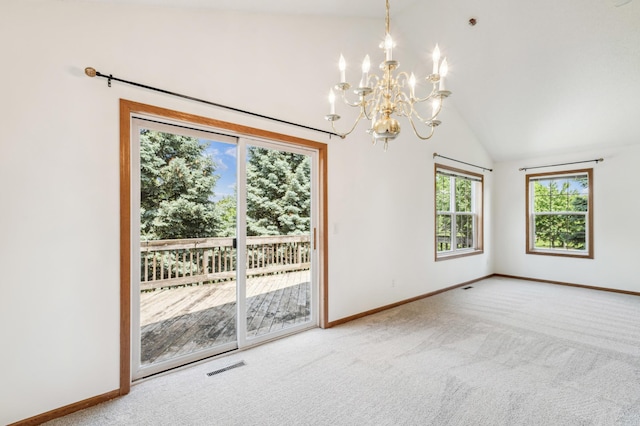 7379 Devin Ln, Shakopee, MN 55379 - carpeted spare room with a chandelier, vaulted ceiling, and baseboards