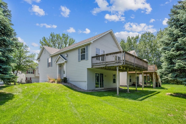 7379 Devin Ln, Shakopee, MN 55379 - back of property featuring a deck, a lawn, and stairs