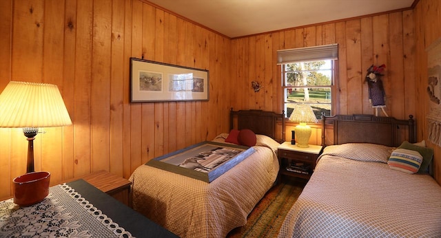 6565 White Pine Ln, Biwabik Twp, MN 55741 - bedroom with wood walls and crown molding