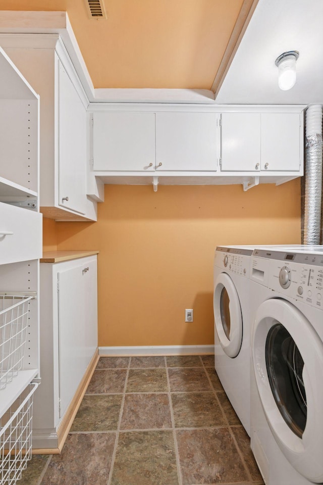 5016 Shady Oak Rd S, Minnetonka, MN 55343 - washroom featuring cabinet space, washer and dryer, baseboards, and dark stone finish floors