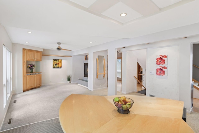 5016 Shady Oak Rd S, Minnetonka, MN 55343 - dining area featuring stairway, light carpet, ceiling fan, recessed lighting, and baseboards