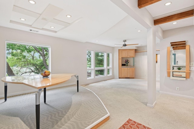 5016 Shady Oak Rd S, Minnetonka, MN 55343 - dining room with light colored carpet, healthy amount of natural light, recessed lighting, baseboards, and beam ceiling