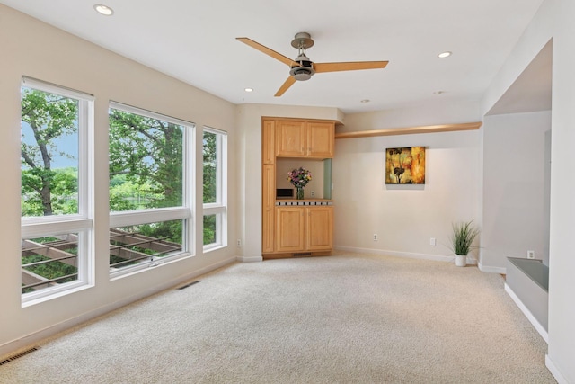 5016 Shady Oak Rd S, Minnetonka, MN 55343 - unfurnished living room featuring light colored carpet, a ceiling fan, recessed lighting, and baseboards