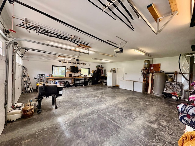 1622 82nd Ave NW, Williams, MN 56686 - garage featuring a garage door opener, a workshop area, and freestanding refrigerator