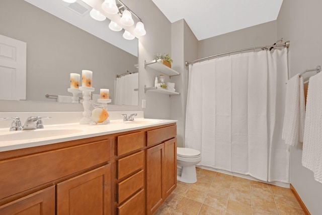3314 Hazel Trl Unit G, Woodbury, MN 55129 - full bath featuring double vanity, toilet, a shower with curtain, and tile patterned flooring