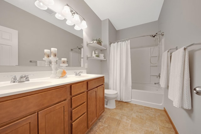 3314 Hazel Trl Unit G, Woodbury, MN 55129 - full bathroom featuring toilet, shower / tub combo with curtain, double vanity, and tile patterned flooring