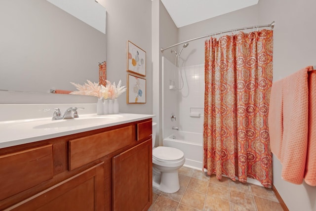 3314 Hazel Trl Unit G, Woodbury, MN 55129 - bathroom featuring shower / tub combo with curtain, toilet, vanity, and tile patterned floors