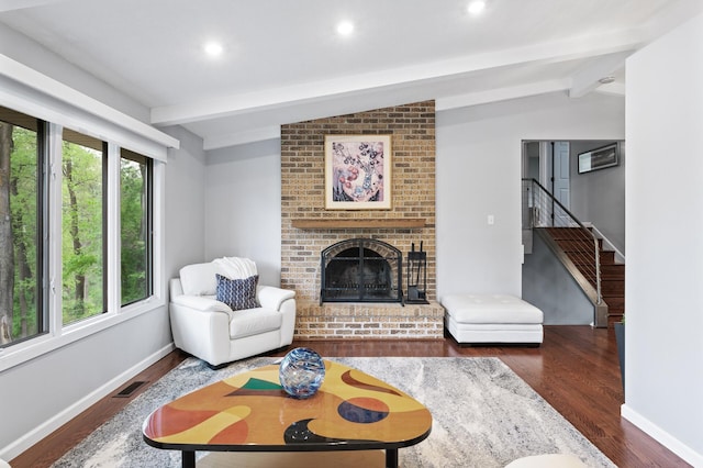 5401 Mount Normandale Dr, Bloomington, MN 55437 - living area featuring wood finished floors, a fireplace, baseboards, recessed lighting, and stairway