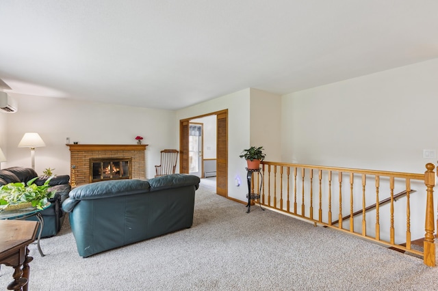 4708 Virginia Ave N, New Hope, MN 55428 - living area featuring carpet, baseboard heating, a fireplace, and a wall mounted AC