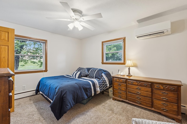 4708 Virginia Ave N, New Hope, MN 55428 - carpeted bedroom with an AC wall unit, baseboard heating, and ceiling fan
