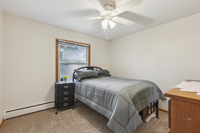 4708 Virginia Ave N, New Hope, MN 55428 - bedroom with a baseboard radiator, light colored carpet, and a ceiling fan
