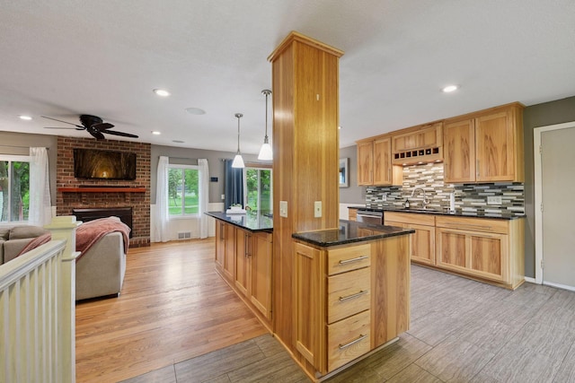 9239 Harbor Ln N, Maple Grove, MN 55369 - kitchen featuring open floor plan, a sink, dishwasher, light wood-style flooring, and plenty of natural light