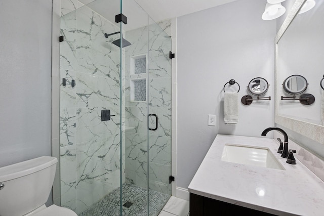 9239 Harbor Ln N, Maple Grove, MN 55369 - bathroom with a marble finish shower, vanity, and toilet