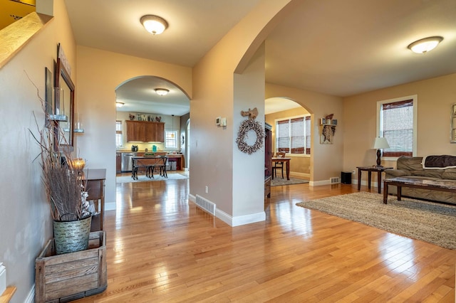 29560 204th Ave, Elizabeth Twp, MN 56537 - entryway featuring arched walkways, light wood finished floors, healthy amount of natural light, and baseboards