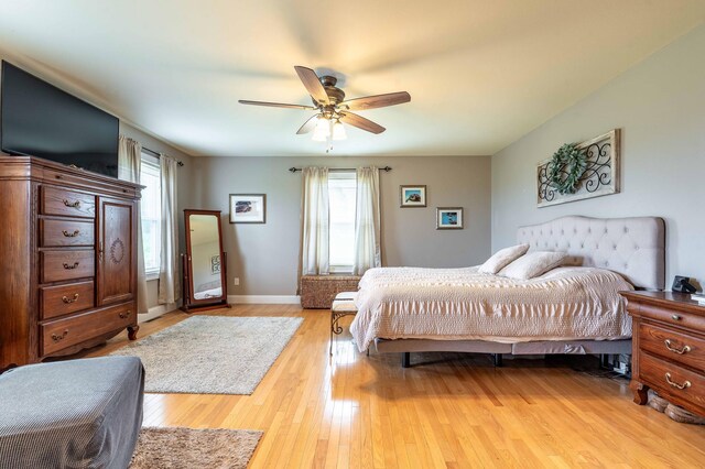 29560 204th Ave, Elizabeth Twp, MN 56537 - bedroom featuring light wood finished floors, a ceiling fan, and baseboards