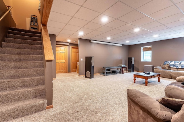 29560 204th Ave, Elizabeth Twp, MN 56537 - living area with carpet floors, stairs, and recessed lighting