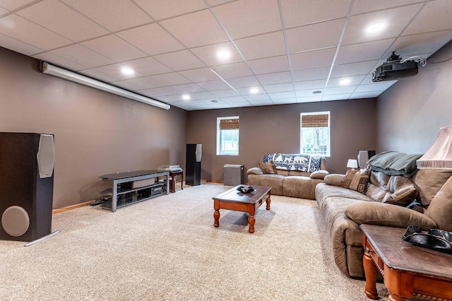 29560 204th Ave, Elizabeth Twp, MN 56537 - carpeted living area with recessed lighting, a drop ceiling, and baseboards