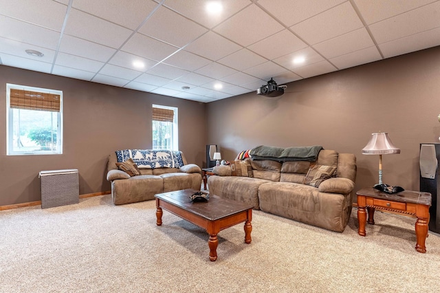 29560 204th Ave, Elizabeth Twp, MN 56537 - living area featuring carpet floors, baseboards, and a paneled ceiling