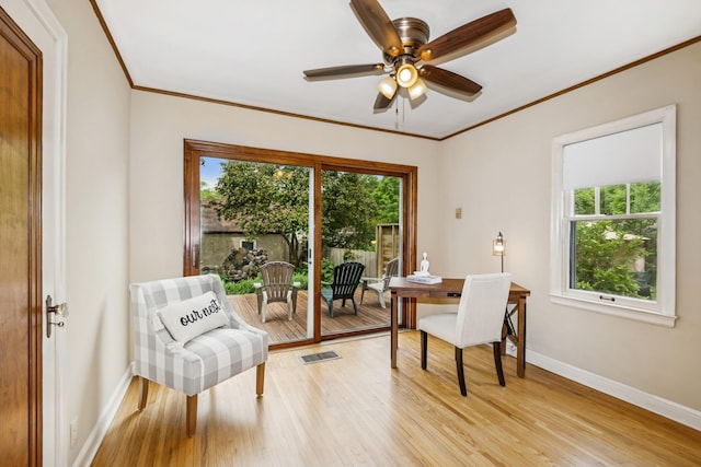 4207 Vincent Ave, Minneapolis, MN 55412 - office space featuring healthy amount of natural light, crown molding, light wood finished floors, and ceiling fan