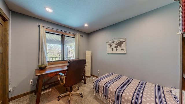 29572 Morgan Rd, Wykoff, MN 55990 - carpeted bedroom featuring baseboards, recessed lighting, and an office area